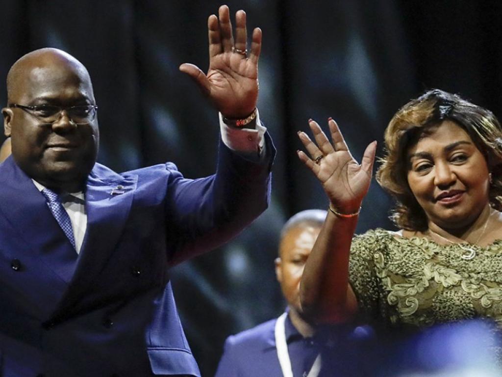 Felix Tshisekedi et son épouse Denise Nyakeru lors d’une visite à la diaspora congolaise de Bruxelles, le 18 septembre 2019. © THIERRY ROGE/Belga via AFP