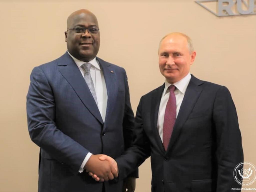 Les présidents Félix Antoine Tshisekedi Tshilombo (RDC) et Vladimir Poutine (Russie), mercredi 23 octobre 2019 à Sotchi. Photo Présidence RDC