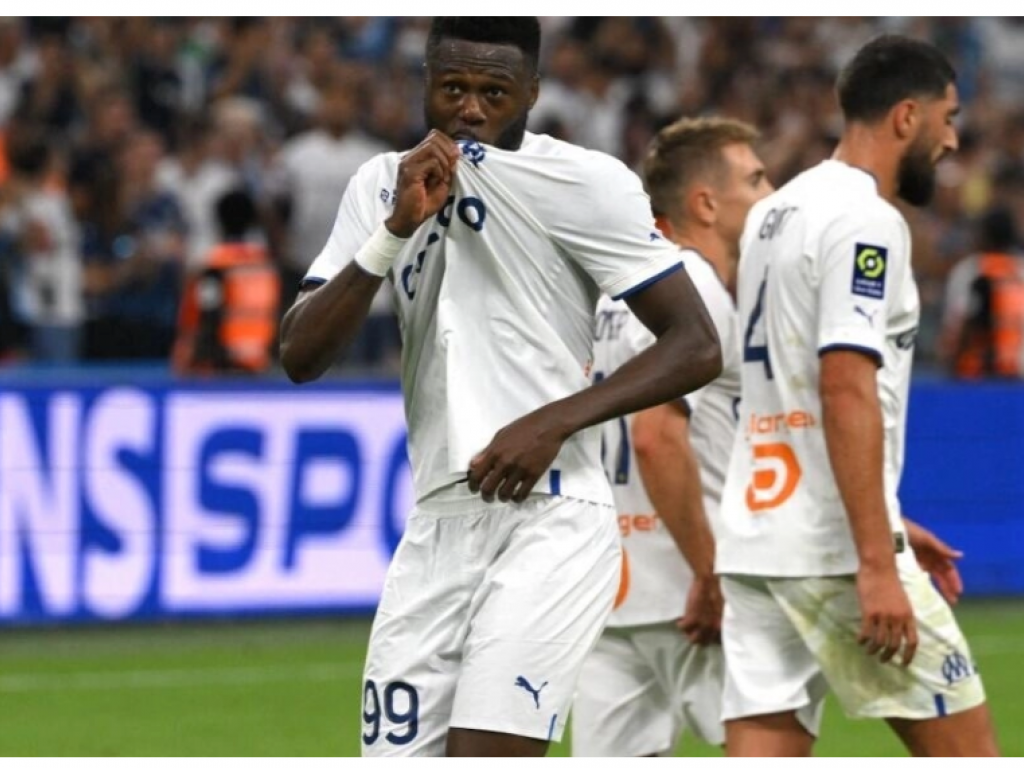 Chancel Mbemba après son but face à Nantes, le 20 août 2022. AFP - NICOLAS TUCAT