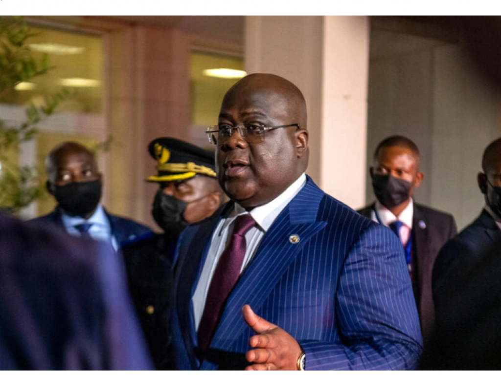 Le président de la RDC Félix Tshisekedi à Kinshasa le 20 février 2022. © Arsène Mpiana / AFP