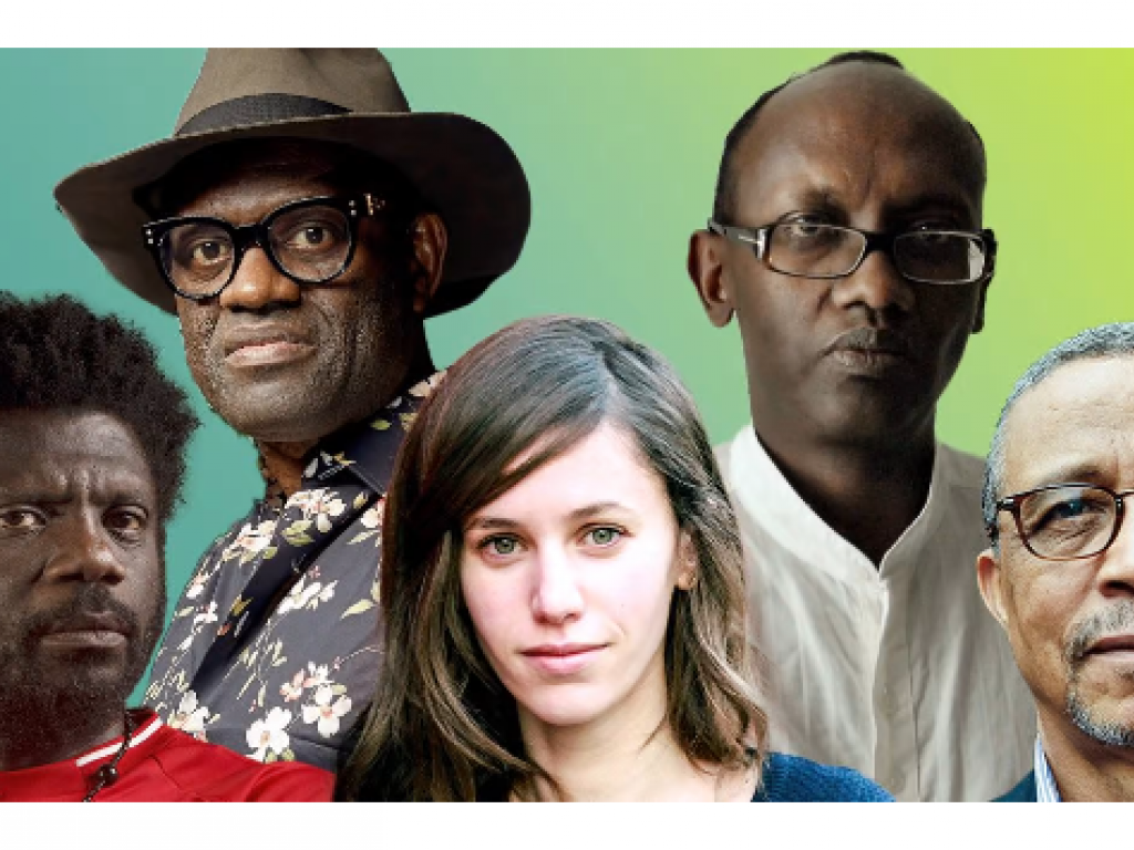 De gauche à droite: Gauz’, Alain Mabanckou, Kaouther Adimi, Abdourahman A. Waberi, Yasmina Khadra. © Montage JA; Alexandre Gouzou pour JA; Bruno Lévy pour JA; John FOLEY/Opale/Leemage; Vincent Fournier/JA