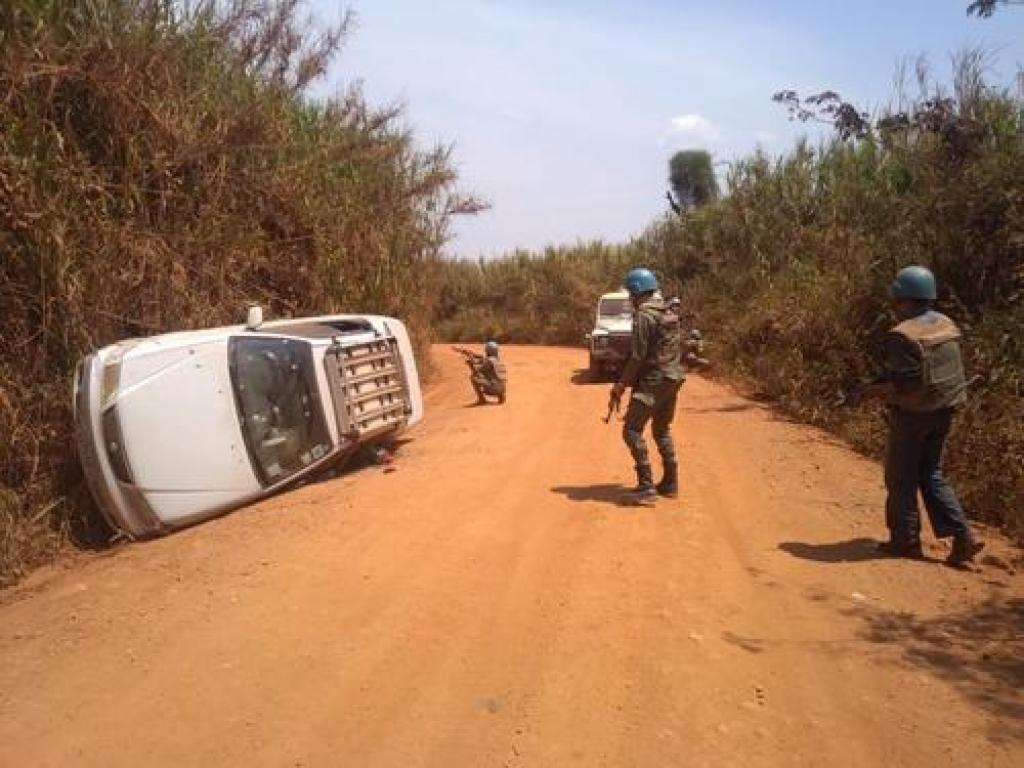 Des casques bleus marocains de la MONUSCO és prêtent main forte aux soldats des FARDC aux prises avec la milice Codeco dans la localité de Gina. le 4/7/20 Photo Monusco