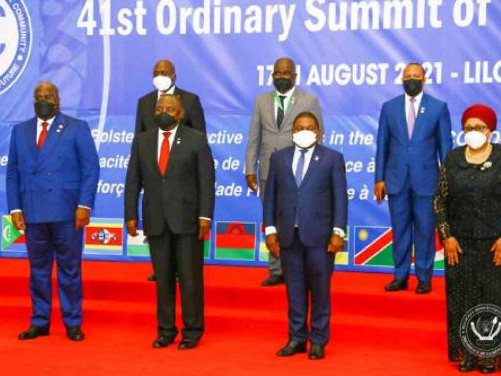 Les chefs d’Etat et de gouvernement qui participent aux travaux du 41ème sommet de la SADC le 17/08/2021. Photo Présidence RDC