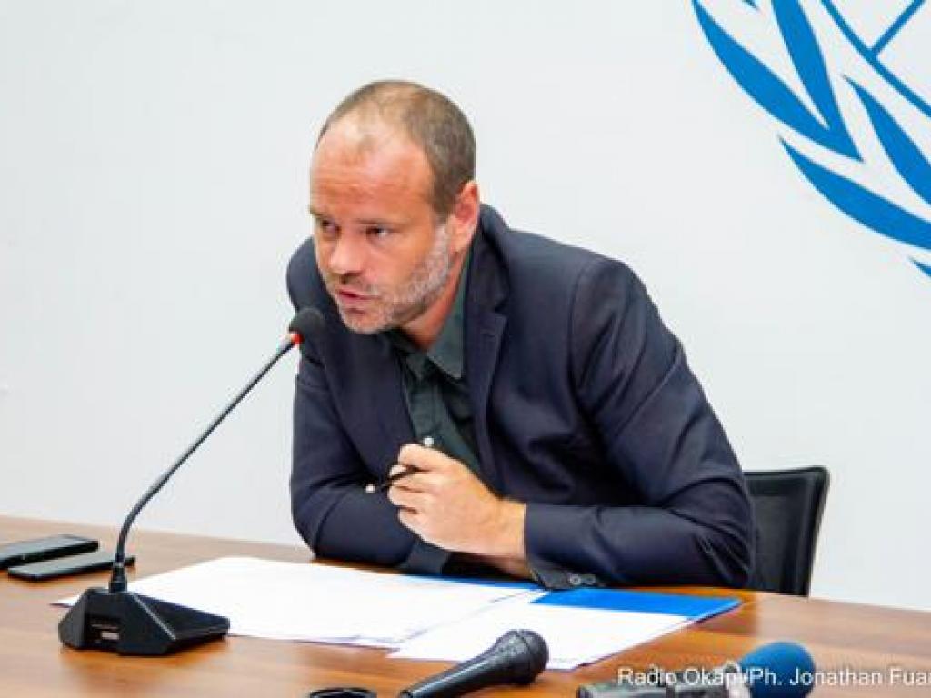 Mathias Gillmann, porte-parole de la MONUSCO, lors d'une conference de presse à Kinshasa. 2022 Radio Okapi/ Ph. Jonathan Fuanani