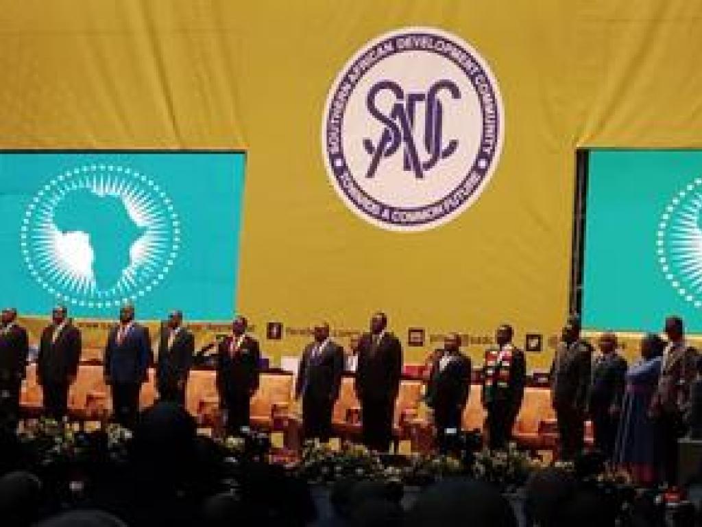 Les chefs d'Etats et des gouvernements de la SADC. Début de la cérémonie solennelle 42ième sommet SADC. Palais du peuple. 17/10/2022. Radio Okapi.Ph/ Billy Ivan Lutumba