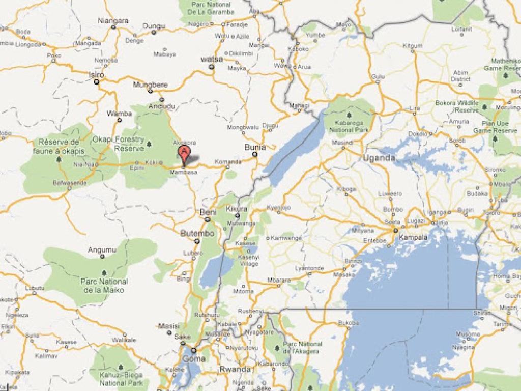 Le point A en rouge, le territoire de Mambasa, dans la Province de l'Ituri (RDC)