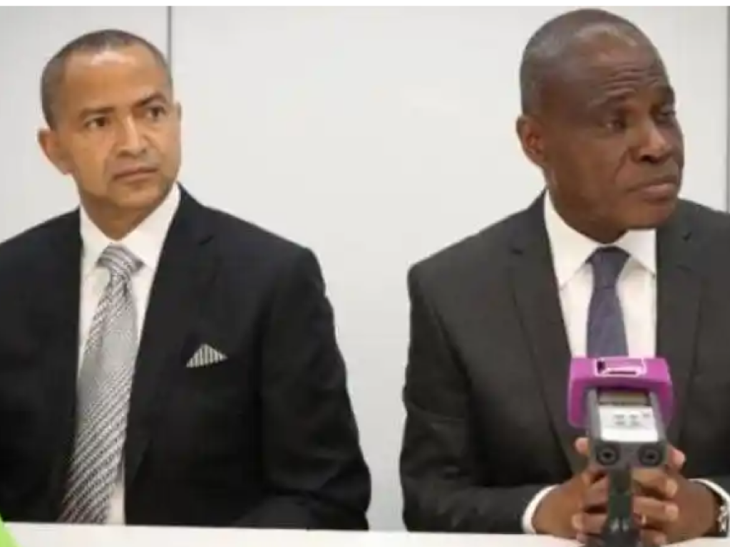 Moise Katumbi et Martin Fayulu lors d'une conference de presse en Suisse (2018)