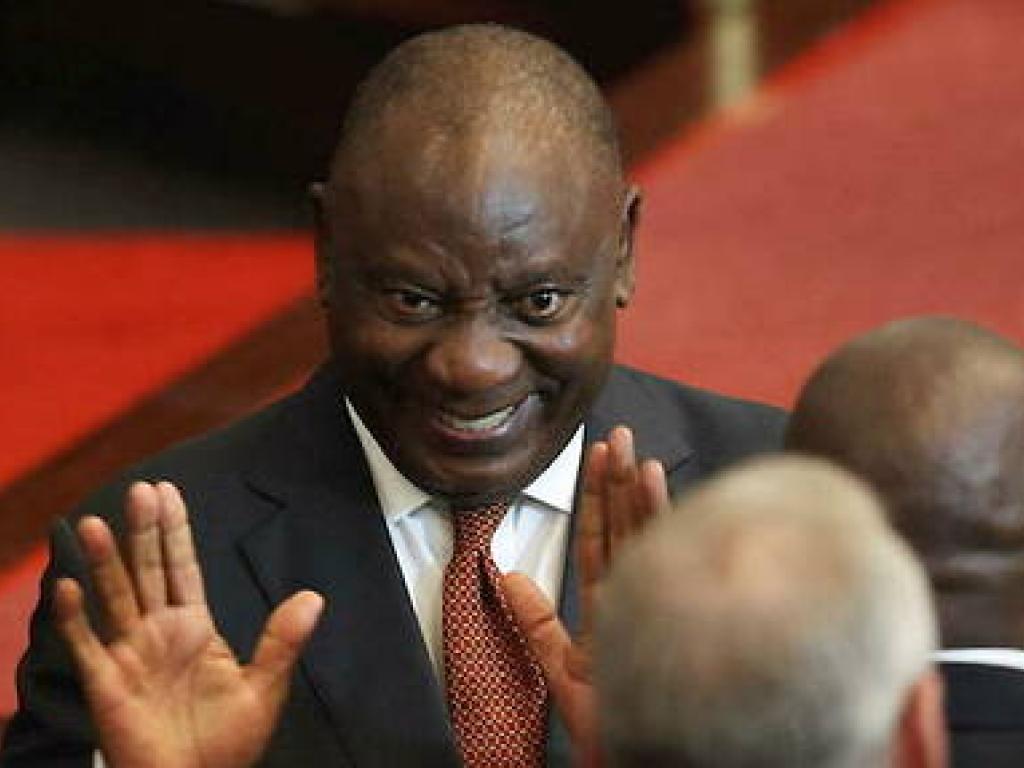  Le président sud-africain Cyril Ramaphosa lors de son discours sur l'état de la nation au Cap, Afrique du Sud, le 16 février 2023. © ESA ALEXANDER / POOL / AFP