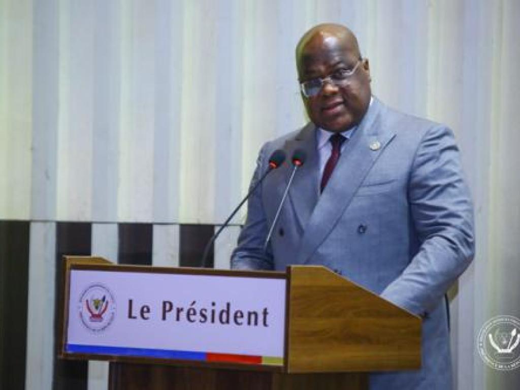 Le président de la République, Félix Tshisekedi, s’adresse aux membres du gouvernement lors de l’ouverture du séminaire de l’exécutif national qui se tient du 22 au 24 juillet 2021. Photo cellule de communication de la Présidence.