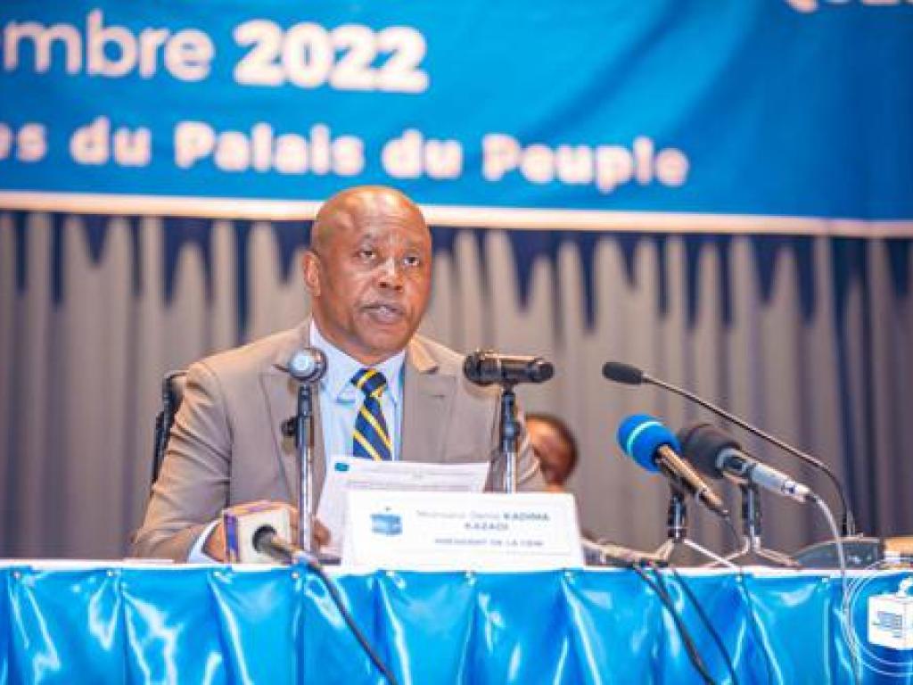 Le president de la CENI, Dénis Kadima lors du Cadre de concertation de la Ceni avec la société civile, jeudi 24 novembre 2022, Palais du peuple. Ph/ Cellule de Communication CENI