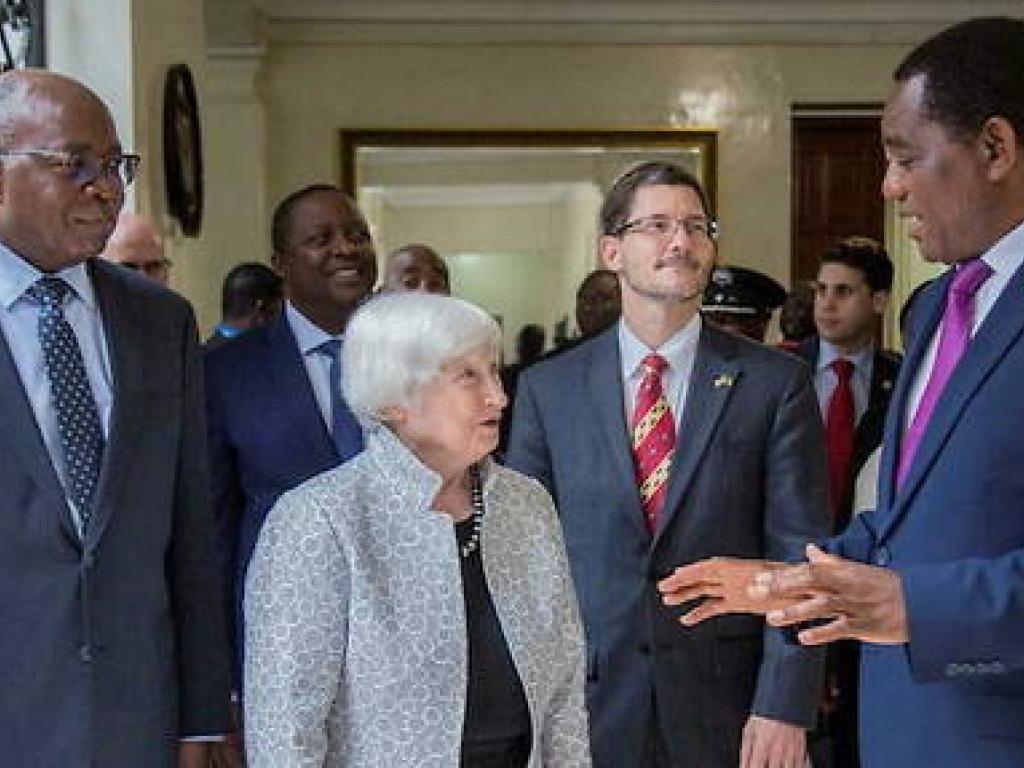En janvier dernier, la secretaire d'Etat americaine au Tresor, Janet Yellen, etait en visite a Lusaka, en Zambie dans le cadre d'un voyage d'une dizaine de jours en Afrique. En janvier dernier, la secrétaire d'État américaine au Trésor, Janet Yellen, était en visite à Lusaka, en Zambie dans le cadre d'un voyage d'une dizaine de jours en Afrique. © SALIM DAWOOD / AFP