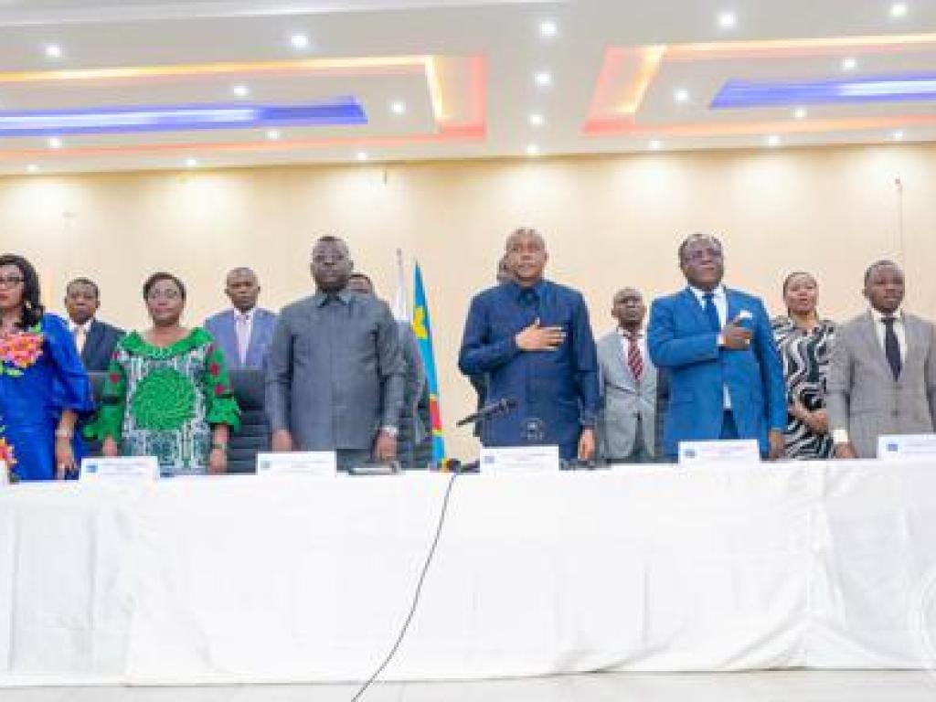 Les membres du bureau de la CENI lors du cadre de concertation avec des représentants des partenaires techniques de la CENI le 17/06/2023 à Kinshasa CENI