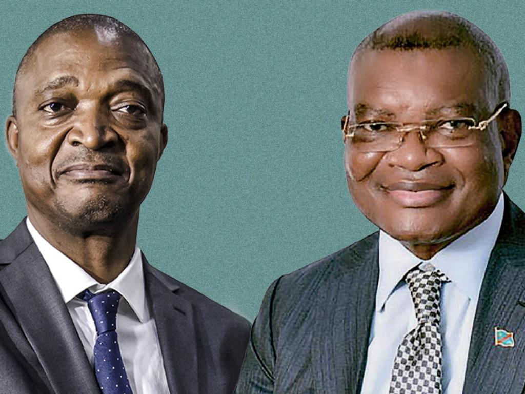 Emmanuel Ramazani Shadary (à g.) et Kalev Mutond. © Montage JA : Luis Tato/AFP – DR