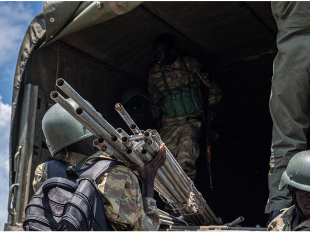 Des membres des forces sud-soudanaises arrivent à Goma pour participer au déploiement de l'EAC dans l'est de la RDC, le 2 avril 2023. © Glody Murhabazi / AFP