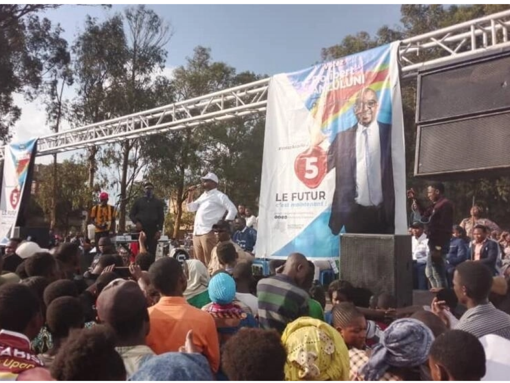 Floribert Anzuluni d'« Alternative citoyenne » fait campagne pour la présidentielle du 20 décembre 2023, à Bukavu, en République démocratique du Congo. © William Basimike / RFI