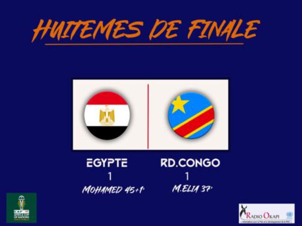 Le résultat du match RDC-Egypte à la fin du temps règlementaire, dimanche 28 janvier 2024, dans le cadre des 8e de finale de la CAN 2023. Photo Droits Tiers.