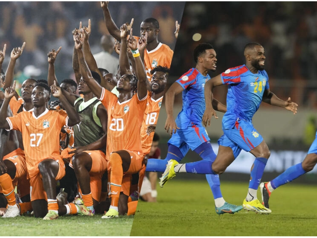 La Côte d'Ivoire (à gauche) et la RDC (à droite) se sont qualifiées pour les quarts de finale de la CAN 2024. © Kenzo Tribouillard / AFP / Sunday Alamba / AP / Montage RFI