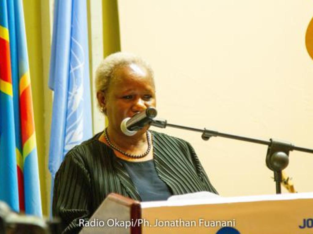 La Représentante spéciale du secrétaire général des Nations-Unies, Bintou Keita lors de son discours à l'occasion de la journée internationale de la paix célébrée le 21 septembre au Fleuve Congo hôtel. Radio Okapi/Ph. Jonathan Fuanani
