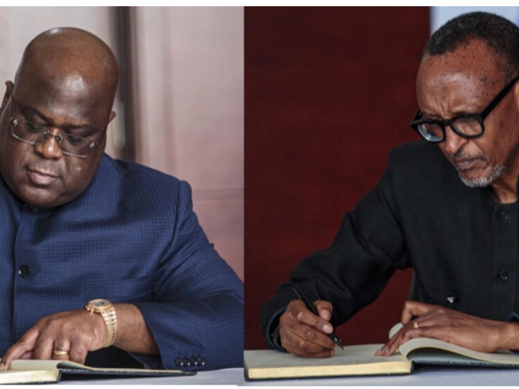 Le président de la RDC Felix Tshisekedi, à gauche, et son homologue rwandais, Paul Kagame, à droite (illustration). © Tchandrou Nitanga / AFP