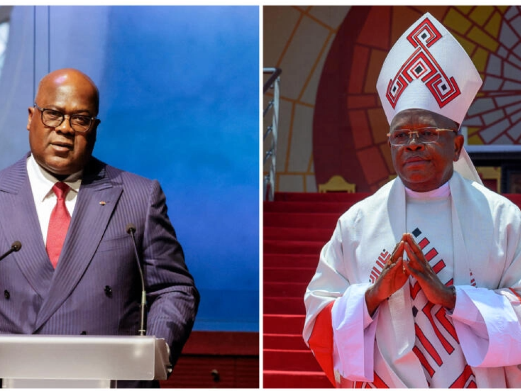 Le président de la RDC Félix Tshisekedi et le Cardinal Fridolin Ambongo. © Photos AFP - Montage RFI