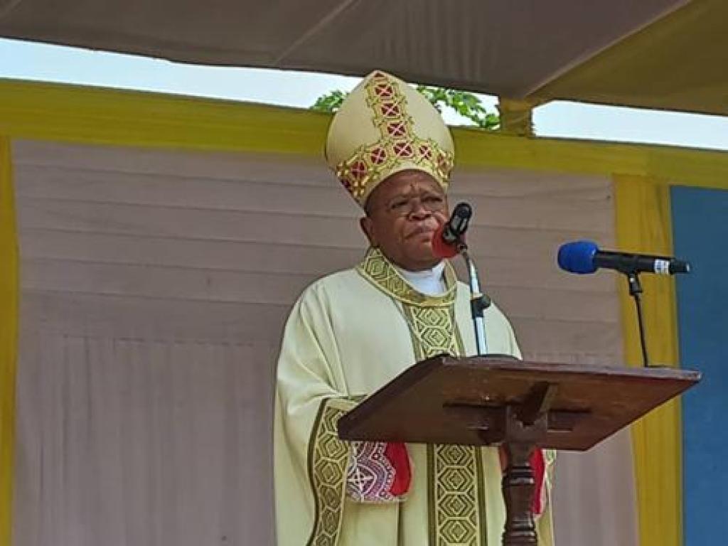 Le cardinal Fridolin Ambongo le 28/01/2024 à Goma lors de son homélie prononcée à la messe pour la paix co-présidée par des évêques venus du Burundi, de la République démocratique du Congo et du Rwanda, à la paroisse Notre Dame du Mont Carmel. Ph Rosalie Zawadi Radio Okapi