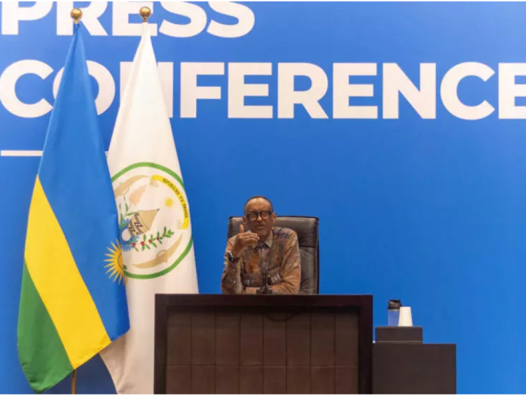 Le président rwandais Paul Kagame lors d'une conférence de presse à Kigali, au Rwanda, le 9 janvier 2025. REUTERS - Jean Bizimana
