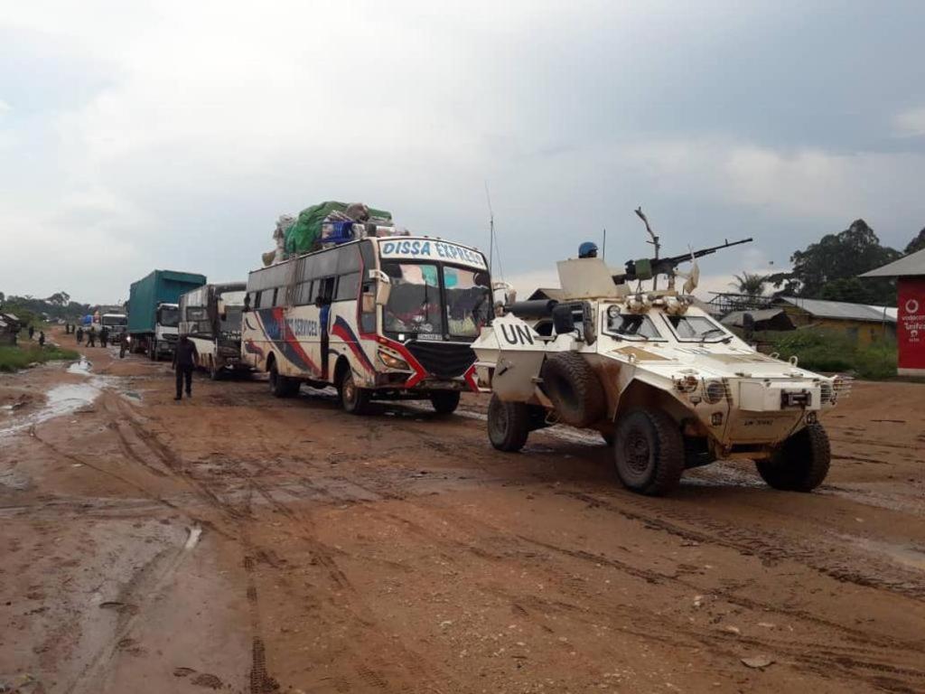 Escorte d'un convoi sur la RN4 Komanda-Luna à la suite des attaques des ADF, le 10/09/2021. Photo MONUSCO