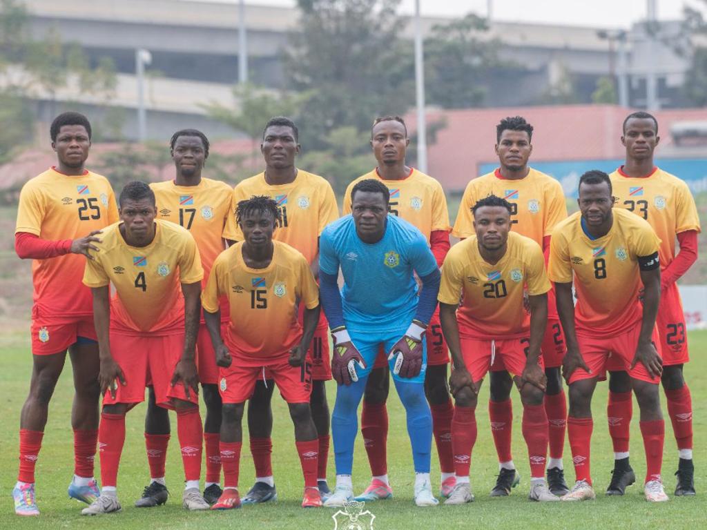 Les Léopards de la RDC lors de leur match de la deuxième journée contre les Chipolo Polo boys de la Zambie. Photo/FECOFA.